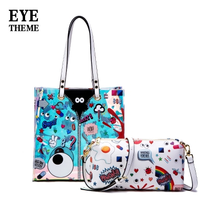 EYE THEME Hologram 2pcs Handtasche Modische und raffinierte Tasche mit Griff oben