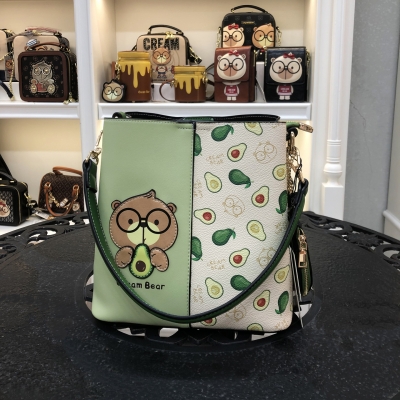 C1216-2 CREME BÄR Tasche Neue Avocado Grün Cartoon Niedliche Eimer Tasche Tragbare Schulter Messenger Tasche