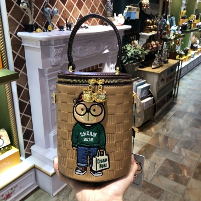 C1223-3 CREME BÄR Tasche Eimer Tasche Weibliche Tasche Schachbrett Cartoon Nette Einzelne Schulter Messenger Tasche