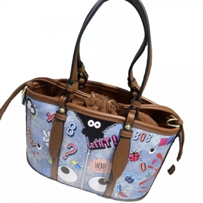 2291 PU Denim blau Handtasche Frauen Auge Thema niedlich Tragetasche für Frauen Eimer Taschen